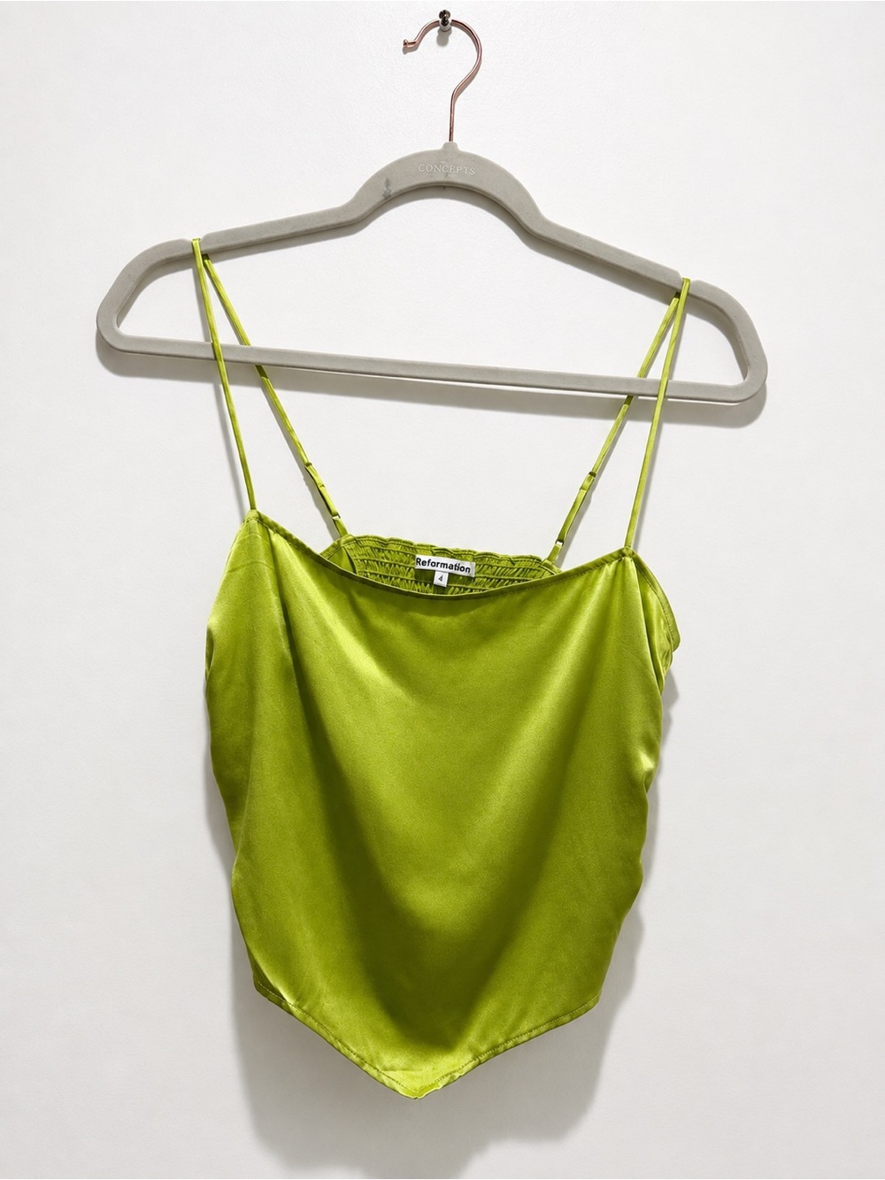 Reformation Green 100% Silk Satin Cowl Neck Camisole Top Size 4